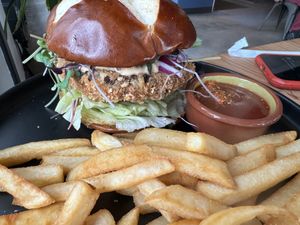 Chicken fried steak burger #Veganuary at Buddha Belly Burger in Sacramento