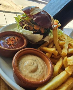 Carne Asada Burger and fries at Buddha Belly Burger in Sacramento