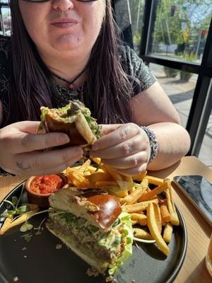 Country fried steak burger   at Buddha Belly Burger in Sacramento