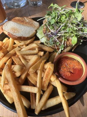 Country fried steak burgerrs  at Buddha Belly Burger in Sacramento