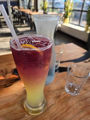 Blueberry pineapple lemonade with chia seeds at Buddha Belly Burger in Sacramento