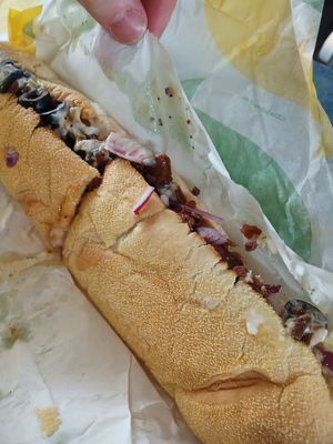 Vegan steak sub with added hash browns at Subway - Parkgate St in Dublin