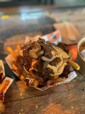 Chilli cheesesteak fries  at Herbivorous Spark   in York