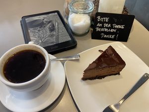 Choccie cake and americano  at PYC Cheese Cake & Gallery in Dusseldorf