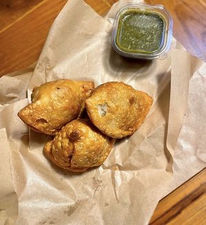 3 gorgeously golden samosas   at Hommie Samosas - Nimman in Chiang Mai