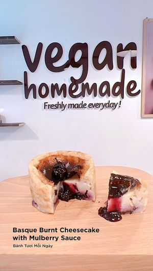 Basque Burnt Cheesecake with Mulberry Sauce at Vegan Homemade - Sữa Hạt Thuần Chay & Bánh Tươi in Ho Chi Minh City