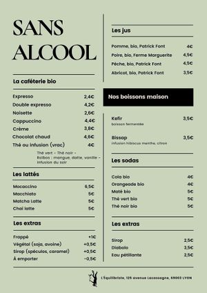 les boissons, cafés et jus disponibles chez l'équilibriste at L'Équilibriste in Lyon