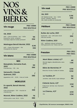 les vins et bières disponibles chez l'équilibriste at L'Équilibriste in Lyon