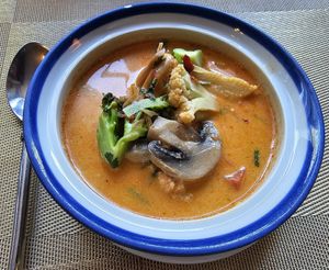 Thai vegetable coconut soup at Black Cat Restaurant in Shanklin