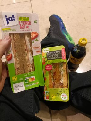Two vegan sandwiches and lemon coca cola at BER - REWE - T1 in Berlin