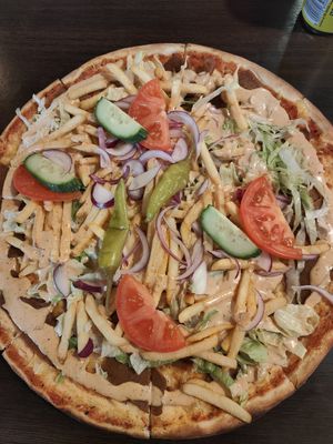 Kebab pizza with fries, Amazing! #Veganuary at Kruthuset in Oerebro