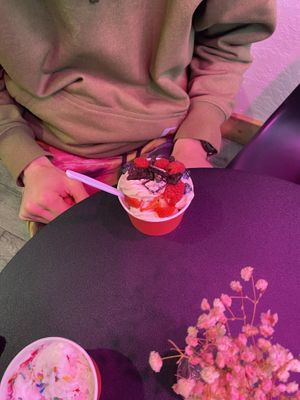 all 3 flavors! with fruits 🍉   at Yogaert in Flagstaff