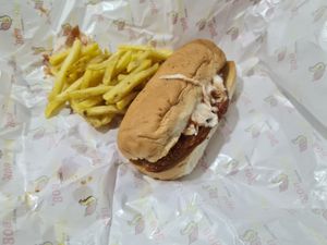 Burger and chips at Uncle BOB Fried Chicken Kundasang in Ranau