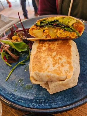 Vegan breakfast burrito (the non-vegan one doesn't have potatoes, so that's how you know) at East Road in Dublin