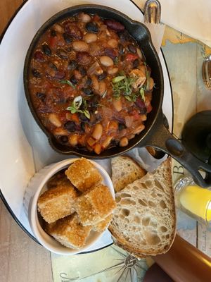 Three bean skillet plate with added crispy tofu  at The Grey Dog  in New York City