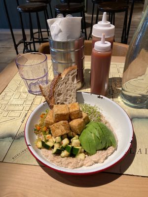 Tofu breakfast bowl. It was indeed yummy--but they charged more than what was specified on the menu. at The Grey Dog  in New York City