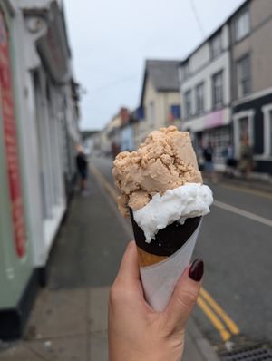 Vegan hazelnut & coconut and chocolate ice cream. All cones are vegan including the dipped chocolate one🍦 at Red Boat Ice Cream Parlour in Beaumaris