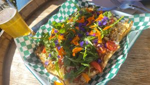 Vegan pie, best I've had. at Bookie's Pizza in Santa Cruz