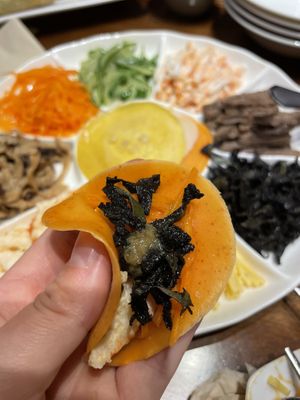 Pancakes to share with toppings close-up  at Vegan Insa - 비건인사 in Seoul