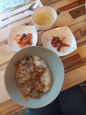 Bulgogi with rice at Vegan Insa - 비건인사 in Seoul