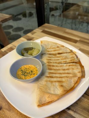Kimchi cheese quesadilla  at Vegan Insa - 비건인사 in Seoul