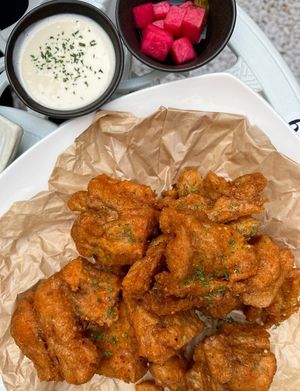 Fried chicken. Close to first generation of isolated bean protein style but it is crispy and nice   at Vegan Insa - 비건인사 in Seoul