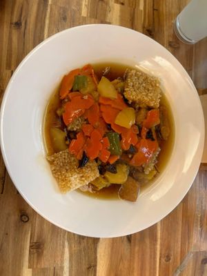 Fried nurungji mushroom with sweet and sour sauce  at Vegan Insa - 비건인사 in Seoul