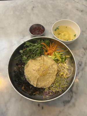 Bibimbap with vegan egg  at Vegan Insa - 비건인사 in Seoul