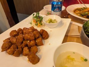 Korean fried 'chicken' very good 8/10 bit chewy at Vegan Insa - 비건인사 in Seoul