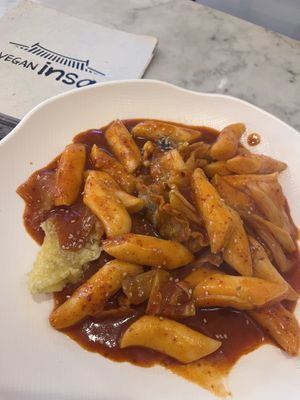 Had the fried dumplings and tteokbokki- soooo good !!   at Vegan Insa - 비건인사 in Seoul