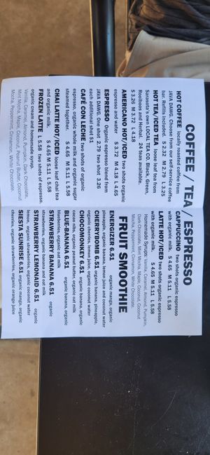 menu at Bean Coffeehouse in Siesta Key
