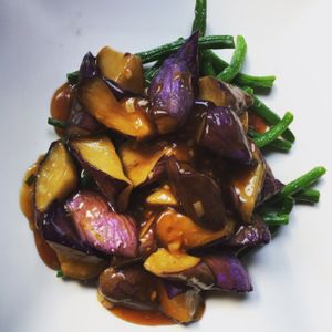Eggplant and green beans at Veggie Fun in Providence