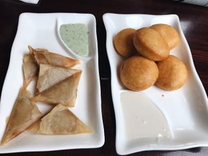 curry samosas and fried donuts at Veggie Fun in Providence