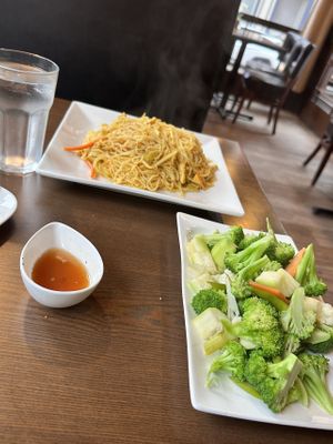 Singapore mai fun and veggies side - large portions  at Veggie Fun in Providence