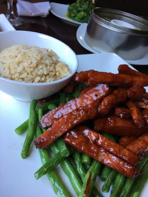 Meatless BBQ ribs. Yum-my!  at Veggie Fun in Providence