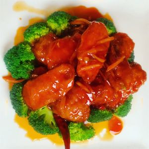 Vegan orange chicken  at Veggie Fun in Providence