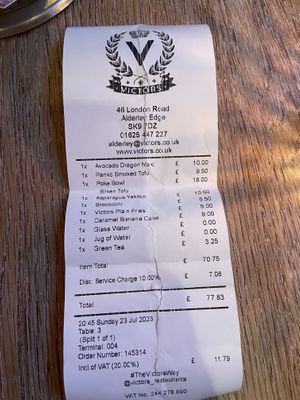 Receipt   at Victors in Alderley Edge