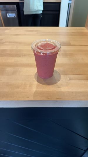 Vegan strawberry pink drink smoothie   at 2nd & Main Coffeehouse in Niles