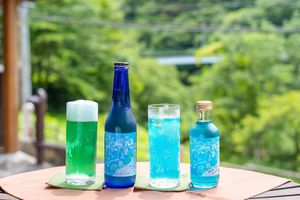 Blue beer and blue soda at Shima Terrace in Gunma