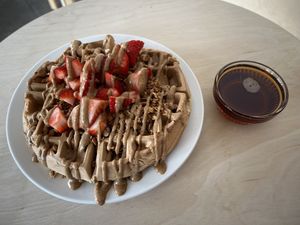 a waffle!  at Happy Day Juice Co - Southeast in Portland
