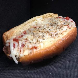 Italian sausage with tomato sauce and vegan- a special.  at DogSlinger in Stevensville