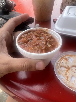 Smallest side of chili ever, like $4  at DogSlinger in Stevensville