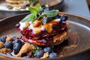 Blueberry and biscoff vegan pancakes at Green Room in Leeds