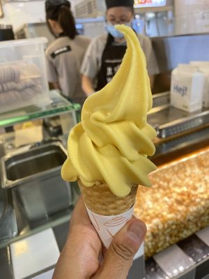 August special - plant based (vegan) mango soft serve in vegan cone    at IKEA - Causeway Bay in Hong Kong Island