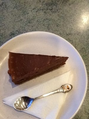 Raw vegan chocolate cheesecake, mouthwatering rich! $8 at Blissful Healthy Vegan Takeaways in Hamilton