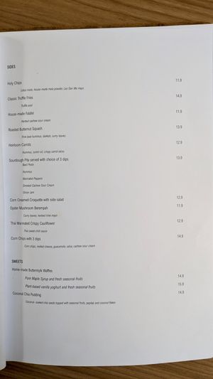 Fully vegan menu as of May 2023 (menu not available online). Sides and sweets at Back to Eden in Central Singapore