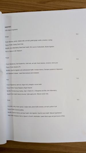 Fully vegan menu as of May 2023 (menu not available online). Smoothies at Back to Eden in Central Singapore