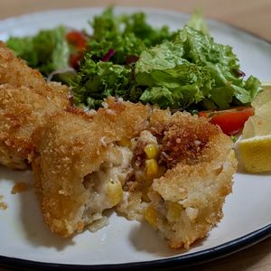 Corn Creamed Croquette with Side Salad at Back to Eden in Central Singapore