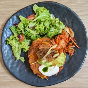 Corn Zucchini Kimchi Pancakes at Back to Eden in Central Singapore