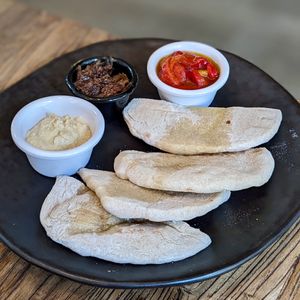 Vegan Sourdough Pita served with Choice of 3 Dips at Back to Eden in Central Singapore